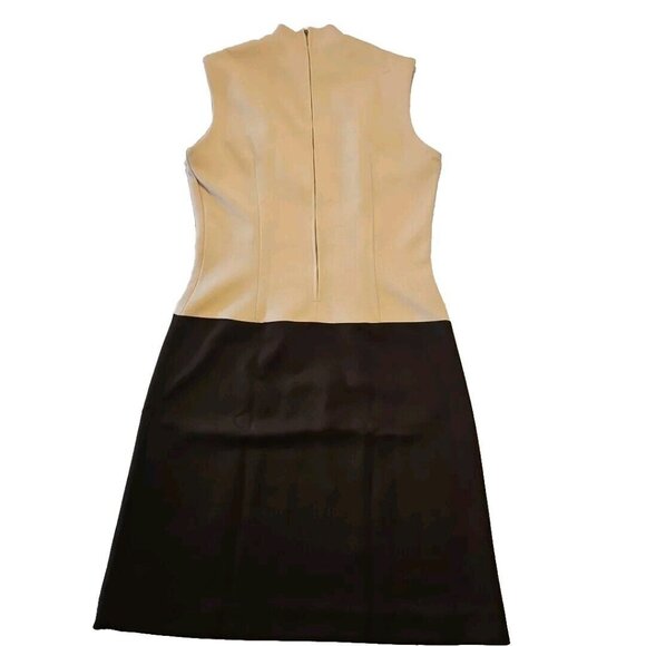 Vtg Hob Nobber Sheath Dress Womens S Brown Beige 60s Mod Double Knit Stretch - Picture 7 of 13